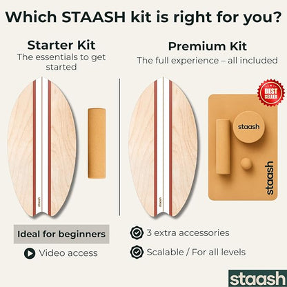 STAASH® Balance Board – Starter (Board + Roller) or Full Kit (w/Mat, Ball & Disc) – Core Balance Trainer for Fitness, Rehab, Surf – Free Coaching Videos