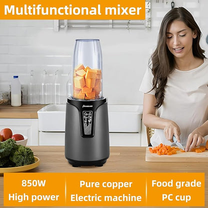 Panana Blender for Smoothies, 850W Portable Personal Blender and Grinder Combo with 2x20oz Portable Smoothie Cups with To-Go Lids 6.8oz Coffee Cup,Stainless Steel
