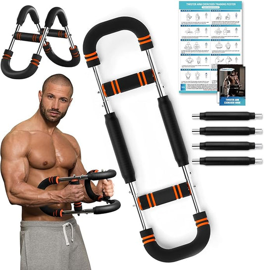 Twister Arm Trainer, 30-120lb Adjustable Resistance Twister Arm,Chest Exerciser with 4 Spring & Training Poster for Men & Women, Chest Workout Device Equipment for Chest Clip Muscle & Arm Strength