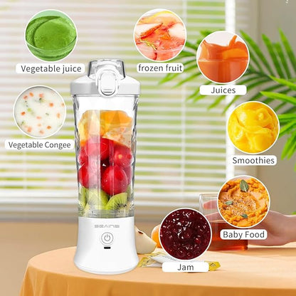 Portable Blender, Personal Blender for Shakes and Smoothies with 20 Oz Travel Cup and Lid, Mini Personal Size Blender with 6 Blades and USB Rechargeable for Gym, Kitchen and Outdoors (White)