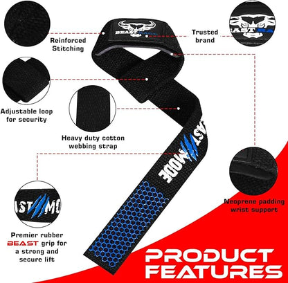 BEAST RAGE Lifting Straps for Weightlifting, Weight Lifting Straps Gym Power Workouts Lifting Wrist Straps Padded Cotton Men Women Support Lifters Deadlift Straps Hard Pull Exercise Straps