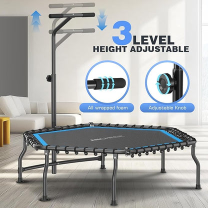 ANCHEER 50" Rebounder Trampoline for Adults- 2025 Foldable Mini Trampoline with Bar- Exercise Trampoline for Adults, Max Load 450lbs/550lbs, for Indoor/Garden Workout