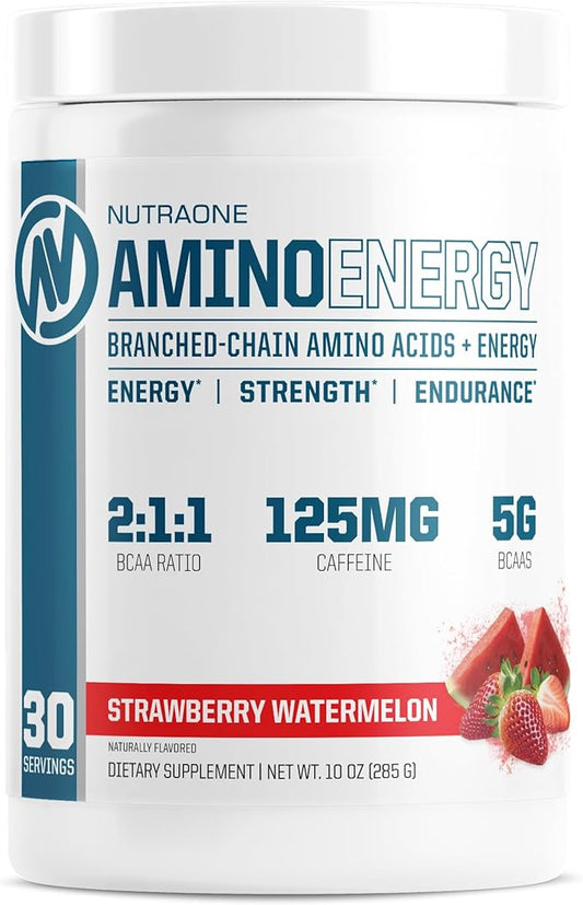 NutraOne Amino Energy BCAA Powder Pre-Workout Supplement with Caffeine Branched Chain Amino Acids to Help Fuel and Recover* (Strawberry Watermelon - 30 Servings)