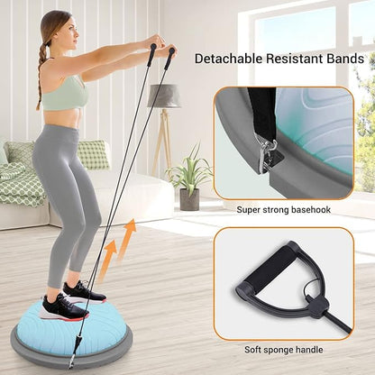 PROIRON Balance Ball Trainer - Air Dome Half Ball with Resistance Bands & Nonslip Base - 660lbs Capacity - Ideal for Yoga & Exercise