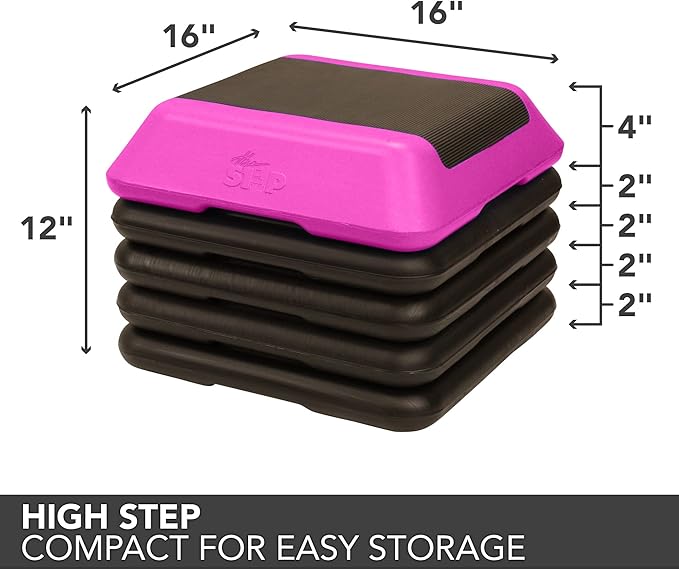 The Step Adjustable High Step Aerobic Platform 4 Risers,