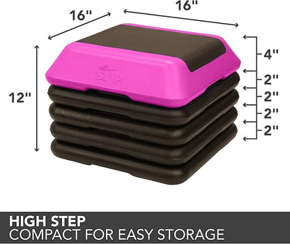 The Step Adjustable High Step Aerobic Platform 4 Risers,