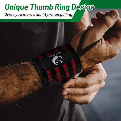 Slim Panda Weightlifting Wrist Wraps- Upgraded Wrist Support with Heavy Duty Thumb Loop for Powerlifting, Bodybuilding, and Weight Lifting Men & Women
