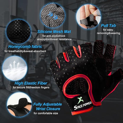 spacepower Workout Gloves - Lightweight Breathable Gym Gloves for Women & Men's Exercise