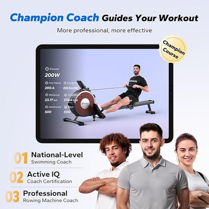 MERACH Rowing Machine, Magnetic Rower Machine for Home, 16 Levels of Quiet Resistance, Dual Slide Rail with Max 350lb Weight Capacity, App Compatible