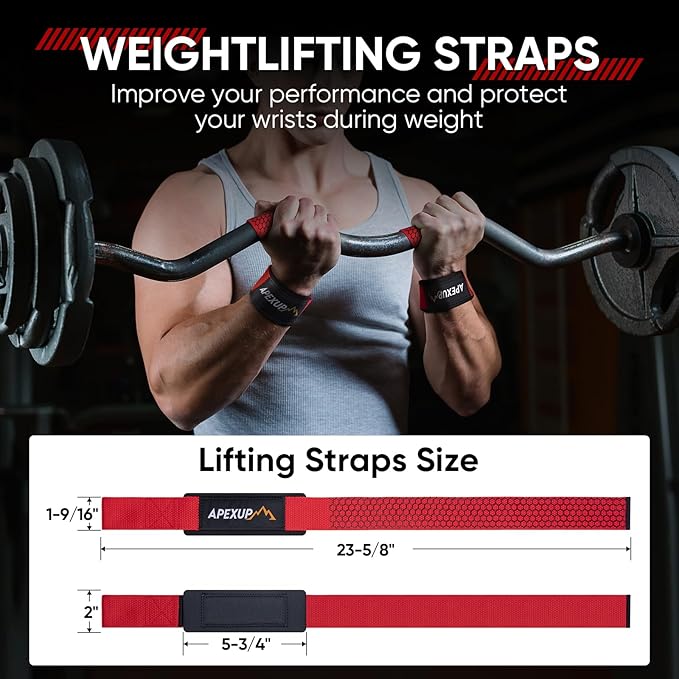 APEXUP Weight Lifting Straps for Weightlifting, Lifting Wrist Straps Gym, Deadlift Straps, Anti Slip Silicone and Neoprene Padded Weightlifting Straps Men Women Powerlifting, Strength Training