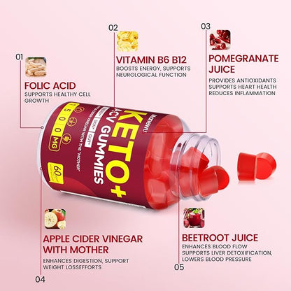 Keto ACV Gummies - 1500mg Apple Cider Vinegar with Mother - Vegan, Non-GMO,Organic Apple Cider Vinegar Gummies for Women Men, Detox & Cleanse, 4 Pack