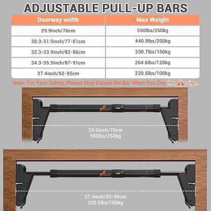 Sportneer Pull up Bar for Doorway No-Screw Adjustable Chin Up Bar for Door Frame Door Pull Up Bar for Home Gym Strength Training Bar Horizontal Bar for Exercise 440 LB