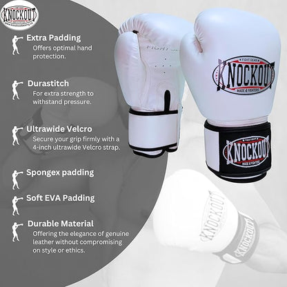 Knockout Gel Boxing Gloves for Men Women - Pro Training Sparring, Maya Hide Leather Muay Thai MMA Kickboxing, Adults-Kids Heavy Bag Workout Gloves for Boxing -Ultra-Wide Wrist Support 10 oz - 16 oz