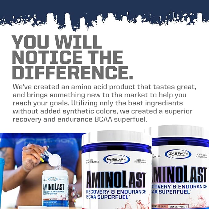 Gaspari Nutrition: AminoLast, Muscle Recovery and Endurance BCAA Fuel, Enhances Recovery & Replenishes Electrolytes, 30 Servings (Peach Raspberry)