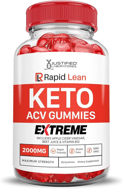 (2 Pack) Rapid Lean Keto ACV Gummies Extreme 2000MG Rapid Lean Keto Gummies Apple Cider Vinegar Formulated with Pomegranate Beet Juice Powder B12 Vegan Non GMO 120 Gummys