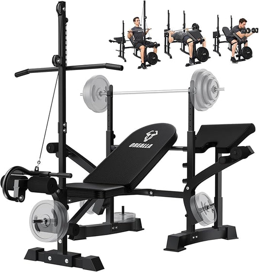 Adjustable Weight Bench - 8 in 1 Multi-Function Bench Press Set Full Body Strength Training Workout Equipment with Leg Developer, Chest Fly, Preacher Curl Pad for Home Gym