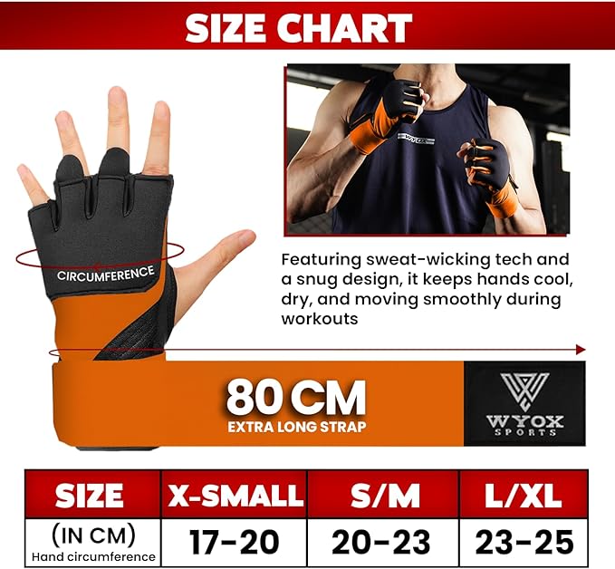 WYOX Gel Boxing Hand Wraps Inner Gloves for Men & Women, 80cm Quick Wrist Straps, Padded Knuckle Protection for Muay Thai Kickboxing, Hand Wraps for Boxing & Martial Arts
