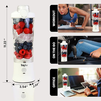 Total Chef Portable Blender - USB Rechargeable Personal Smoothie Mixer, Protein Shake Maker, Cordless Travel Mini Licuadora, Blend Frozen Fruit, Drink Milkshake On The Go,Ice Crusher 20 OZ, White