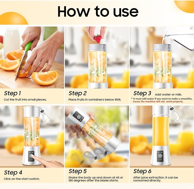 Portable Personal Size Mini Blender - 2025 Upgraded Cordless Blender for Smoothies & Shakes, Type-C Rechargeable, 380Ml Traveling BAP Free Juicer Cup for Sports/Travel/Home, 20000Rpm/Min Speed