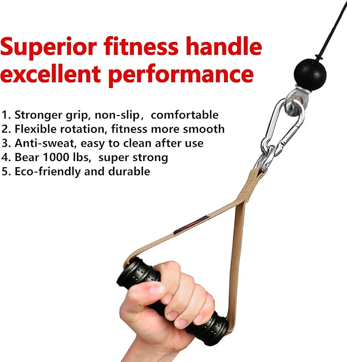 Heavy Duty Gym Exercise Handles Attachment for Cable Machine,Resistance Band,Pulley System Home Fitness Workout Equipment, with Elastic Rubber Grip and 2 Large Carabiners