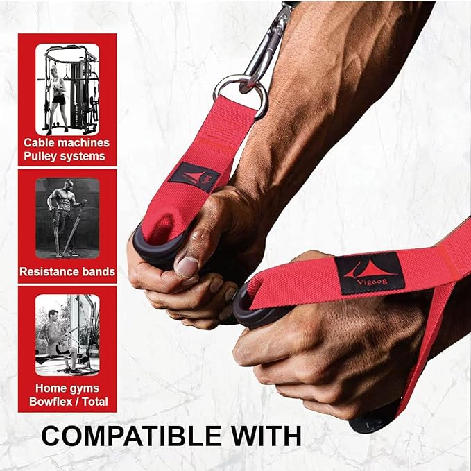 Heavy Duty Gym Exercise Handles Attachment for Cable Machine,Resistance Band,Pulley System Home Fitness Workout Equipment, with Elastic Rubber Grip and 2 Large Carabiners