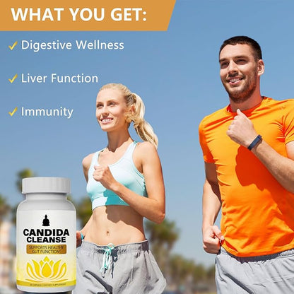 Candida Cleanse - Gut & Colon Support, Advanced Probiotic & Herbal Formula, Natural Herbal Formula, Oregano Leaf, Wormwood, Black Walnut, Caprylic Acid-1 for Men & Women, 60 Capsules