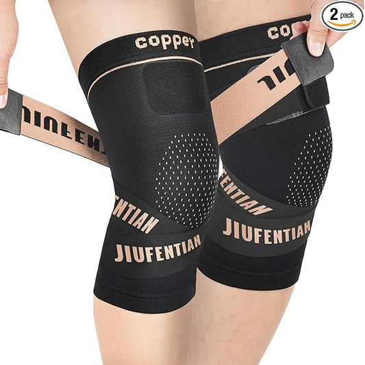 JIUFENTIAN Knee Support for Women and Men with Strap (2pack) Copper Knee Brace for Women Arthritis Pain-Knee Sleeves for Working Out,Running and Knee Pain Relief(X-Large)