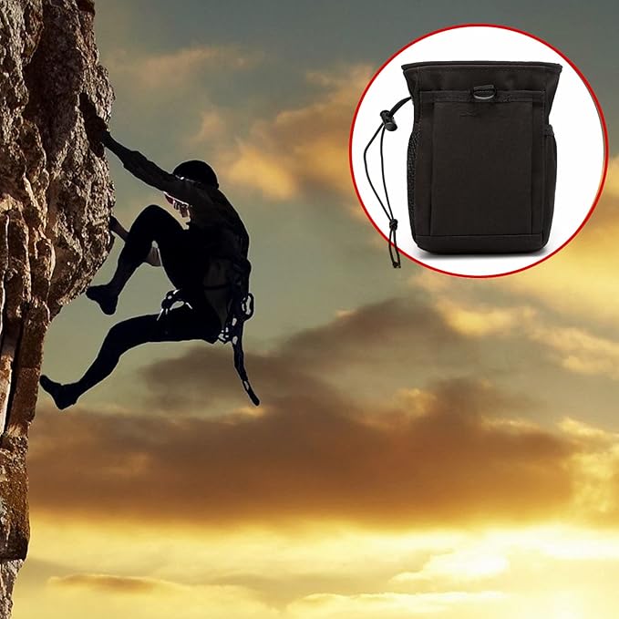 Rock Climbing Chalk Bag, goldhik Bouldering Chalk Bags with Quick-Clip Belt and 3 Pockets, Great Equipment for Rock Climbing, Gym Training, Gymnastics, Weightlifting