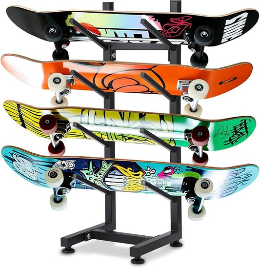 BiJun Skateboard Racks Floor Stand, 4-Layer Skateboard Holder,Snowboard Storage Rack, Skateboard Organizer Floor Stand for Deck, Longboard, Snowboard, Standard Skateboards, Mini Cruiser Skateboard