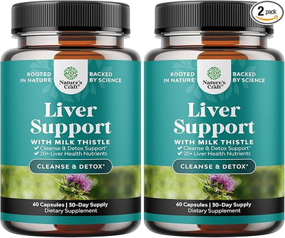 Liver Cleanse Detox & Repair Formula - Herbal Liver Support Supplement with Milk Thistle Turmeric Dandelion Root & Artichoke Extract for Liver Health - Silymarin Milk Thistle Liver Detox Capsules 2pk