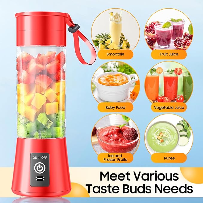 Portable Personal Size Mini Blender - 2025 Upgraded Cordless Blender for Smoothies & Shakes, Type-C Rechargeable, 380Ml Traveling BAP Free Juicer Cup for Sports/Travel/Home, 20000Rpm/Min Speed