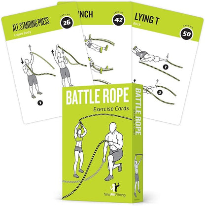 Battle Rope Exercise Cards, Set of 62 - with Guided Strength Training Workouts for Home or Gym :: Illustrated Fitness Cards with 50 Exercises :: Large Size, Durable & Waterproof