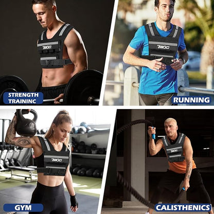 Adjustable Weighted Vest Men 19lbs/ 30lbs/ 40lbs Weights with Reflective Stripe, Weight Vest Woman Workout Vest for Crossfit, Calisthenics, Running & Walking.