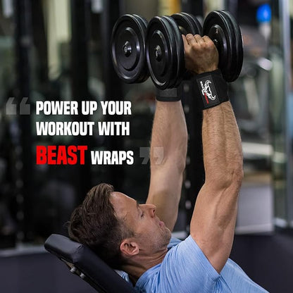 BEAST RAGE Wrist Wraps for Weightlifting - Adjustable Lifting Straps With Thumb Loop for Enhanced Gym Support, Powerlifting, Bodybuilding and Workout