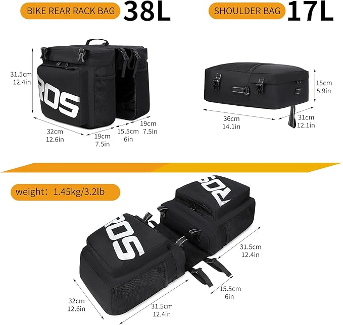 Roswheel Bike Bag Accessories Panniers for Bicycle Rear Rack Bag 50L Waterproof Mountain Electric Bike Saddle Bags for Cycling Traveling Commuting