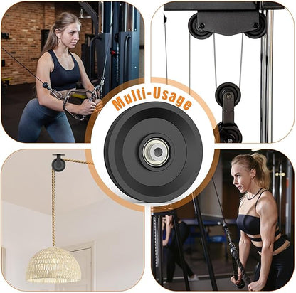 4.5 Inch / 114 MM Universal Nylon Bearing Pulley Wheel Replacement Compatible with Cable Machine Home Gym, Garage Door Pulley System, Weight Machine, Gym Equipment
