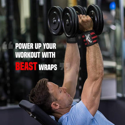 BEAST RAGE Wrist Wraps for Weightlifting - Adjustable Lifting Straps With Thumb Loop for Enhanced Gym Support, Powerlifting, Bodybuilding and Workout
