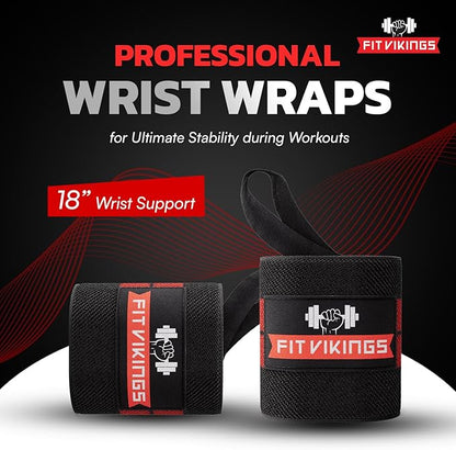 Gym Wrist Wraps for Weightlifting - Professional 18" Wrist Support for Crossfit, Gym, Weight Lifting, Powerlifting - Pull Up Hand Wraps for Strength Training - Weightlifting Accessories