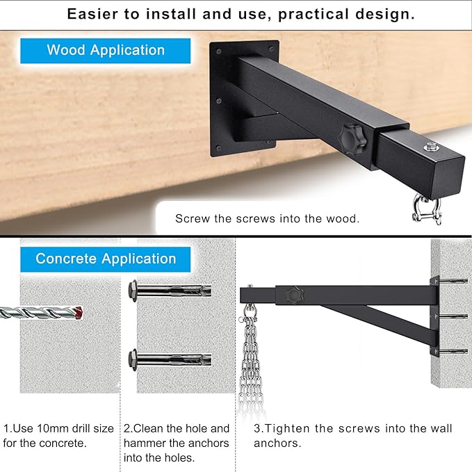 SELEWARE Wall Mount Heavy Bag Hanger Heavy Duty Punching Bag Hanger Adjustable Boxing Bag Bracket for Home Gym Indoor Outdoor Boxing, Muay Thai and MMA Training