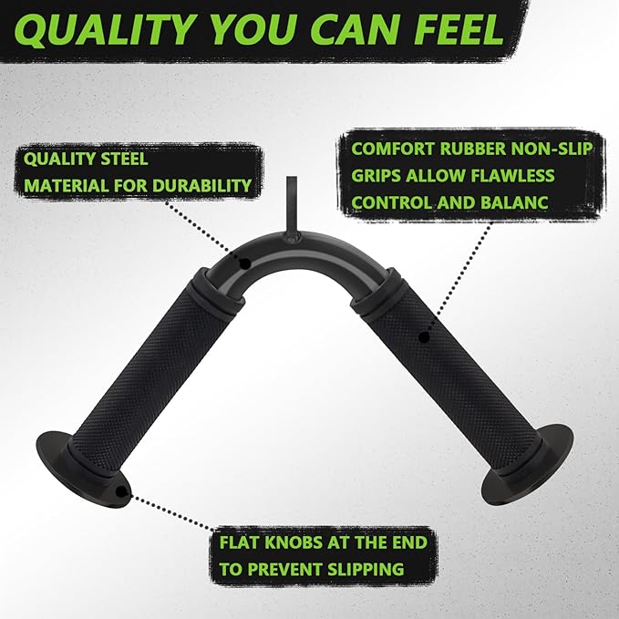 Tricep Press Down Bar, V Bar Cable Attachment, Steel with Non-Slip Rubber Grip (Black)