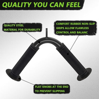 Tricep Press Down Bar, V Bar Cable Attachment, Steel with Non-Slip Rubber Grip (Black)