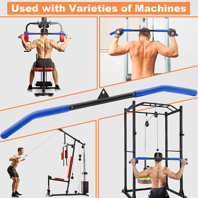 SERTT 39.37 Inch LAT Pulldown Bar Attachment for Pulley Cable Machine, Curl Tricep Press Down Bar with Rubber Handle, LAT Pull Down Bar Accessories for Gym, Strength Workout, Muscle Building