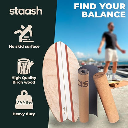 STAASH® Balance Board – Starter (Board + Roller) or Full Kit (w/Mat, Ball & Disc) – Core Balance Trainer for Fitness, Rehab, Surf – Free Coaching Videos