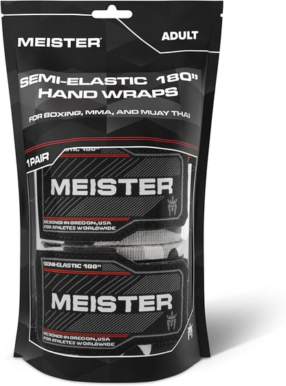 Meister Adult 180" Semi-Elastic Hand Wraps for MMA & Boxing (Pair)