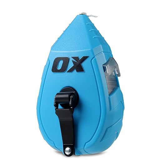 OX Pro Contractor Chalk Line 100ft Cotton Nylon Bold Line with Pointed Tip and ABS Plastic Body - 1:1 Gear Ratio Chalk Box Professional Grade Chalk Reel Tool OX-T630502