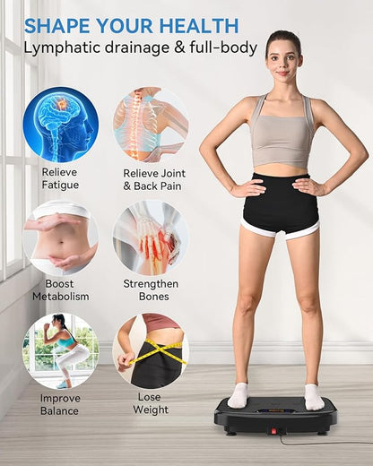 Vibration Plate Exercise Machine, Vibration Plate Platform for Lymphatic Drainage, 200 Adjustable Speeds Power Shaping Vibrating Plate Helps Weight Loss, Shaping, Max Weight 450 Lbs