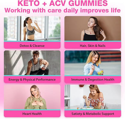 Apple Cider Vinegar Gummies, Fast Ripped Keto ACV Gummies, Max Strength 2000mg, Formulated with Green Tea, Probiotics, B6 & B12, ACV Gummies for Metabolism, Digestion, Detox & Cleanse, 60 Gummies