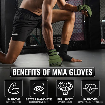 WYOX MMA Gloves for Men & Women – Grappling & Sparring Boxing Gloves with Open Palm Design, Padded Fingerless Training Gloves for Kickboxing, Muay Thai, Youth & Heavy Bag Workouts