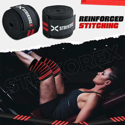 Knee Wraps For Weightlifting (pair) for Men & Women Best for Cross Trainings and Leg Press,Gym Wraps for Workout,Powerlifting & Fitness Squats Flexible Knee Strap (RED/BLACK)