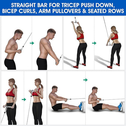 Yes4All Cable Machine Attachment, Tricep Straight Bar, V Bar, LAT Pulldown Attachments/Accessories Load 880lbs for Home Gym